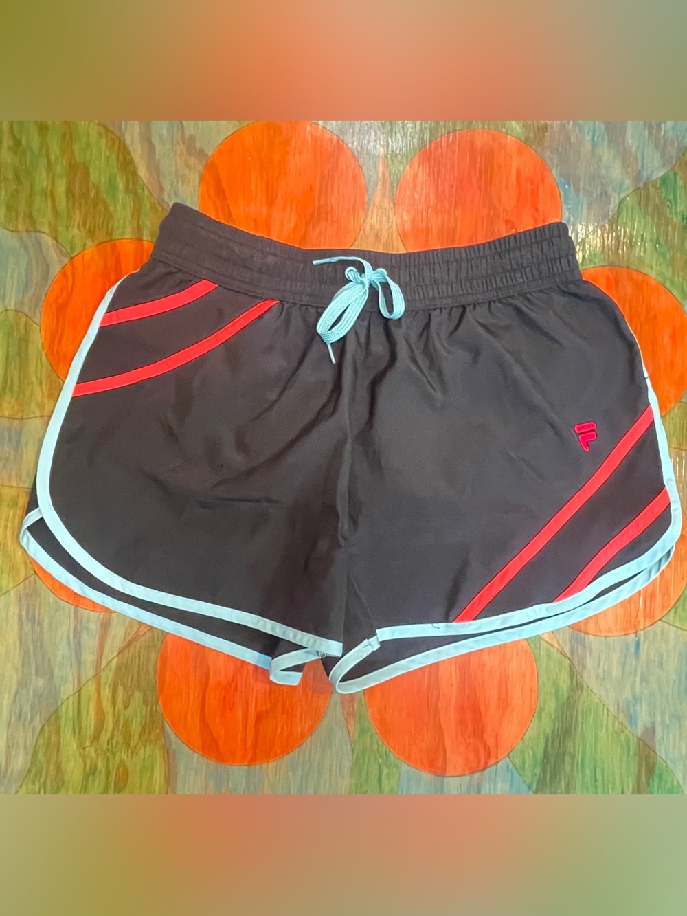 FILA Sport Womens Running Shorts Black Red Blue Medium Drawstring Polyester Pull